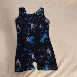 Unicorn and Mermaid Print Bodysuit - Shimmering Navy Blue and Purple